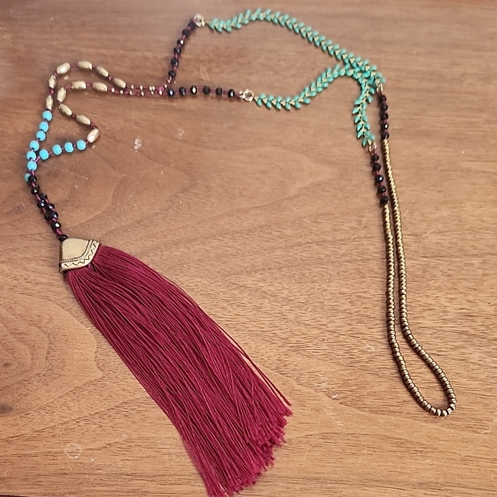 Long Chain Necklace with Tassel Pendant